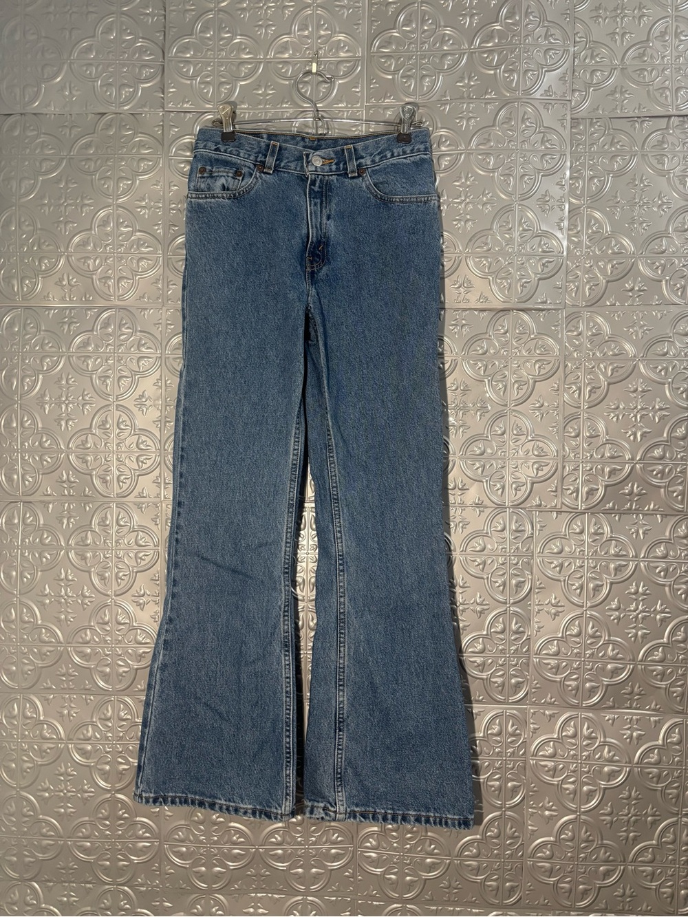 Vintage Levi’s 514 Denim Blue Jeans Super Low rise Flared USA Made wide leg 90s